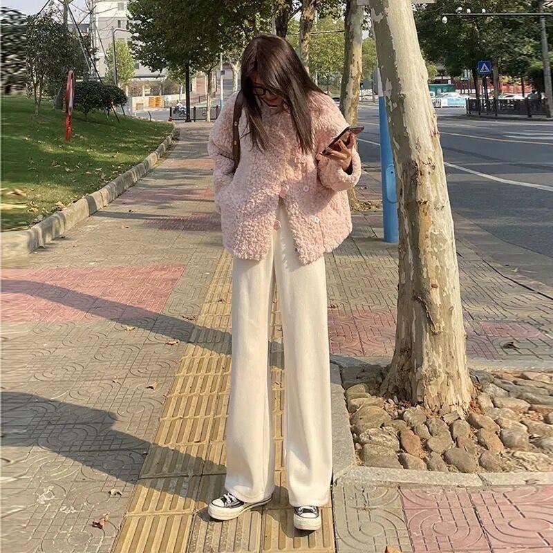 Wide Leg Pants For Women With Plush Fleece And High Waist For Autumn Winter Casual Wear