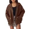 Women Spring and Autumn  PU Leather Jacket Loose Zipper Long Sleeve Jacket Coat Solid Color Fashion Motorcycle Jacket