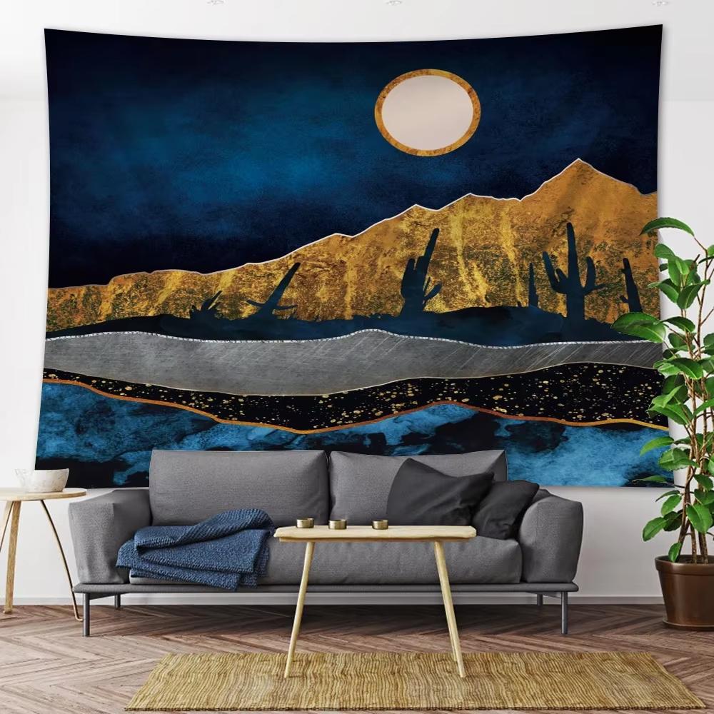 Tapestry Nordic Abstract Tapestry Psychedelic Mountain Design Polyester Fabric Trippy Wall Art for Living Room