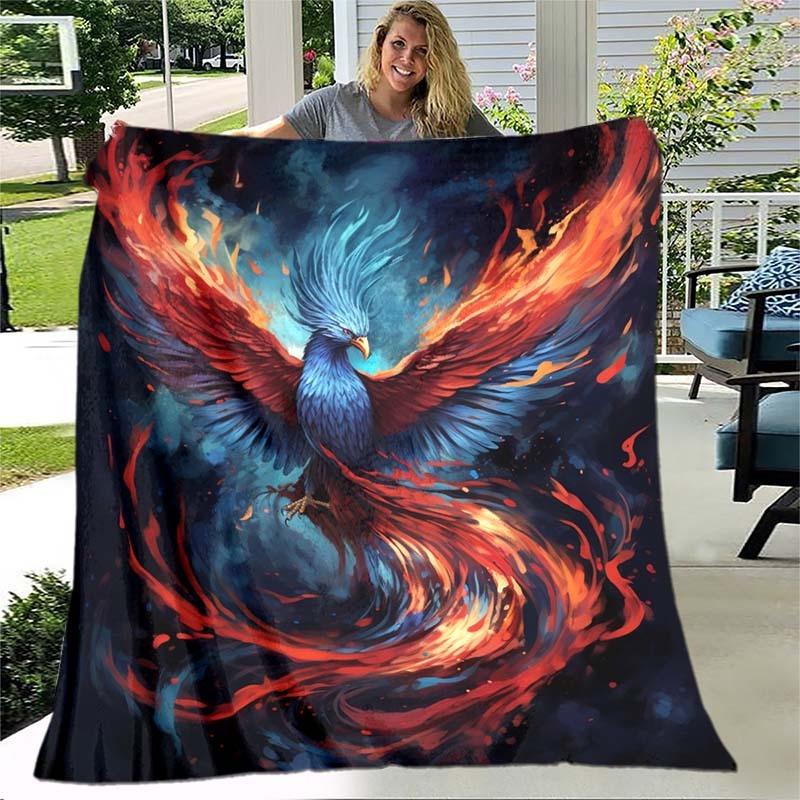 

Blue flame phoenix pattern Flannel printed blanket suitable for all seasons suitable for living room office sofa and travel 75x100cm
