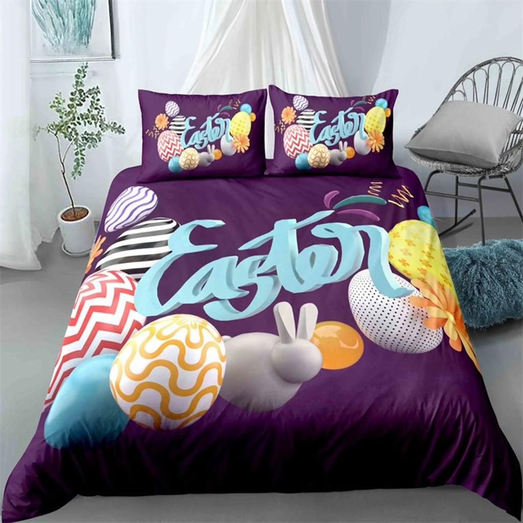 Soft Easter Eggs Print Duvet Cover Happy Easter Cartoon Rabbit Toddler Bedding Sets Twin King Queen Size Microfiber Quilt Cover