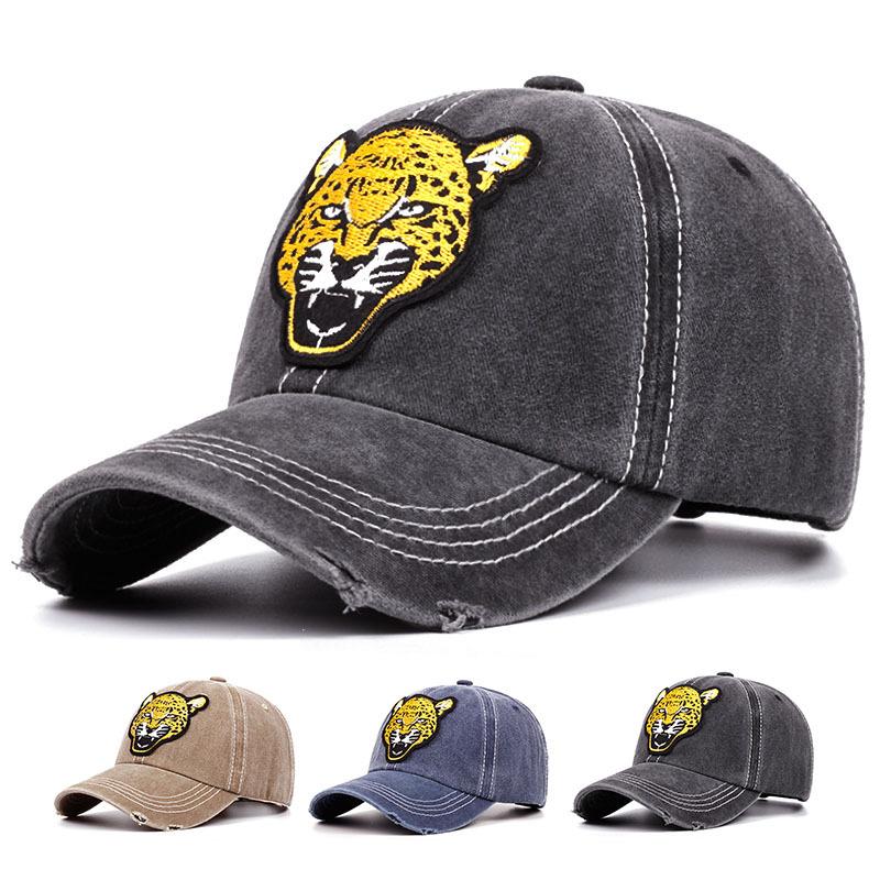 Leopard Head Graphic Baseball Cap Unisex Washed Polyester Vintage Outdoor Sports Adjustable Hat