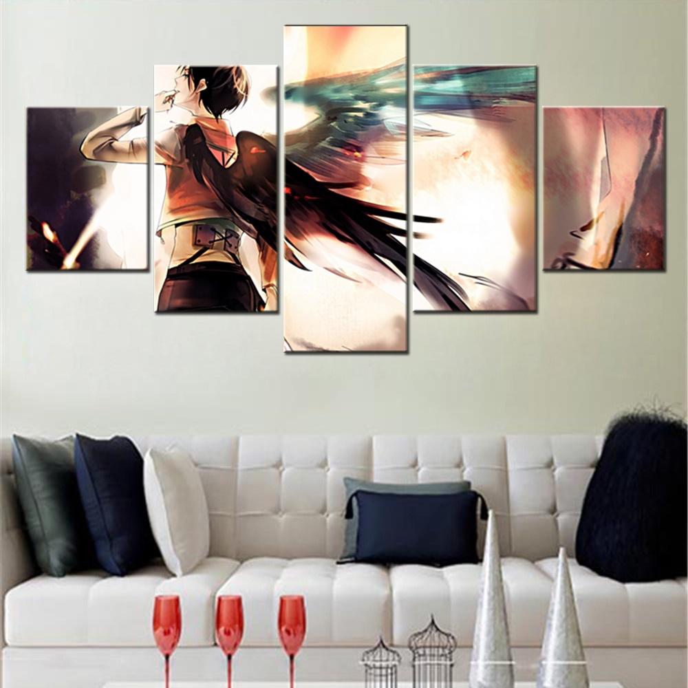 5 Pieces Canvas Wall Arts Anime Poster Painting Eren Armin Attack On Titan Modular Home Decor Picture Print Living Room Artwork