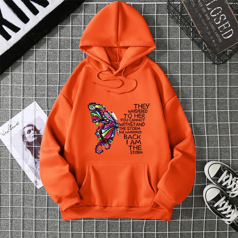 Rose Butterfly Impossible Letter Graphic Print Women Sweatshirt Fashion Warm Hooded Loose Casual Hoodies Fleece Soft Clothing