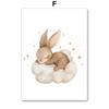 Cute Fox Deer Owl Rabbit Bear Cloud Sleeping Nursery Wall Art Canvas Painting Nordic Posters Prints Pictures Baby Boy Room Decor