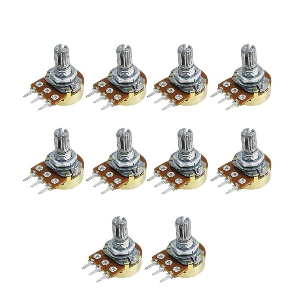 10Pcs WH148 Potentiometer 100K Ohm Variable Resistors 3-Pin 15mm Shaft Single-Joint Linear Potentiometers for Audio Volume Control, Light Dimming,