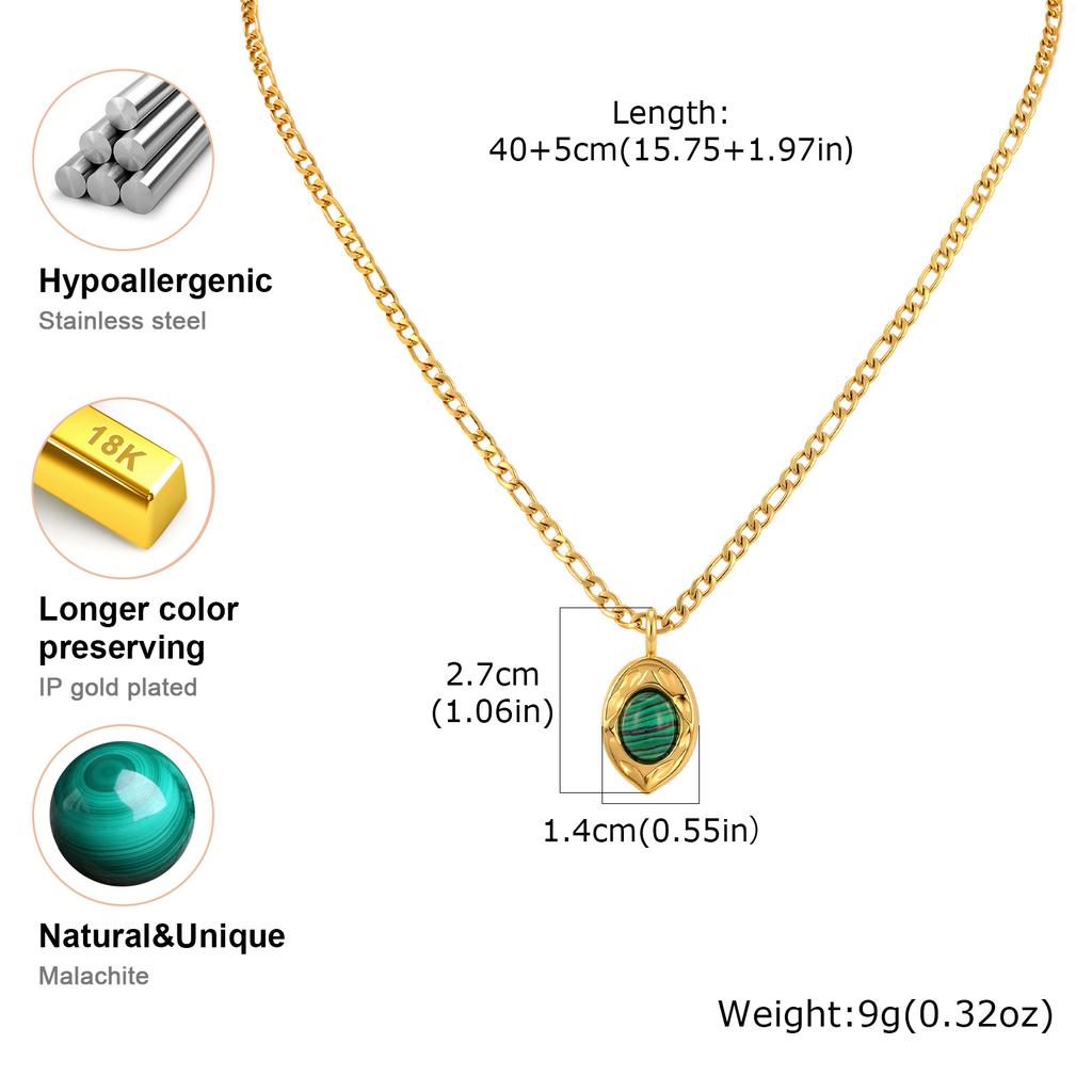 Chic Natural Malachite Texture Necklace for Women Gold Color Stainless Steel Link Chain Necklaces Charm Jewelry Party Gift