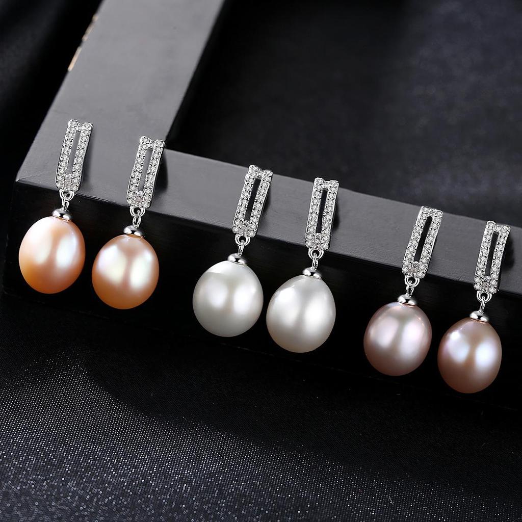 PAG&MAG Pearl Stud Earrings: S925 Sterling Silver, 3A Zircon, 9 Freshwater Pearls
