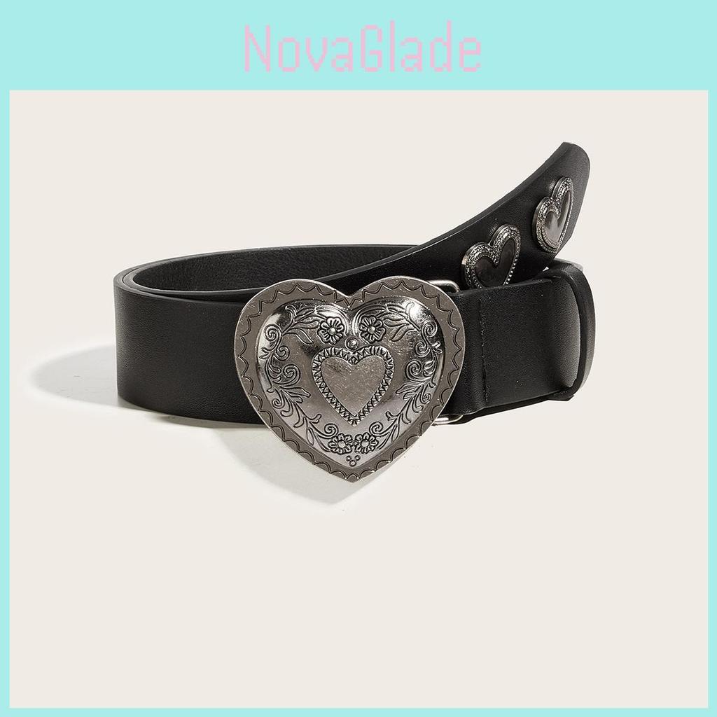 Leather Belt With Heart Buckle For Casual Youth Fashion