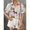 Women Casual Short Sleeve Shirt Cute Puppy Pattern Button Up Top Various Colors Machine Washable