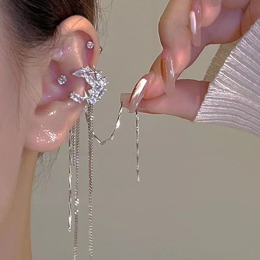 1 Pair Long Tasse No Piercing Earring Luxury Design Tassel Earring Ear Cuff Female Accessories
