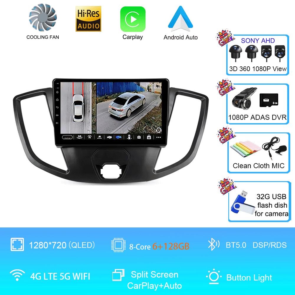 Car Radio Android 14 For Ford Transit 2015 2016 2017 2018 Carplay Multimedia Video Player GPS Stereo 2din WIFI+4G BT QLED Screen