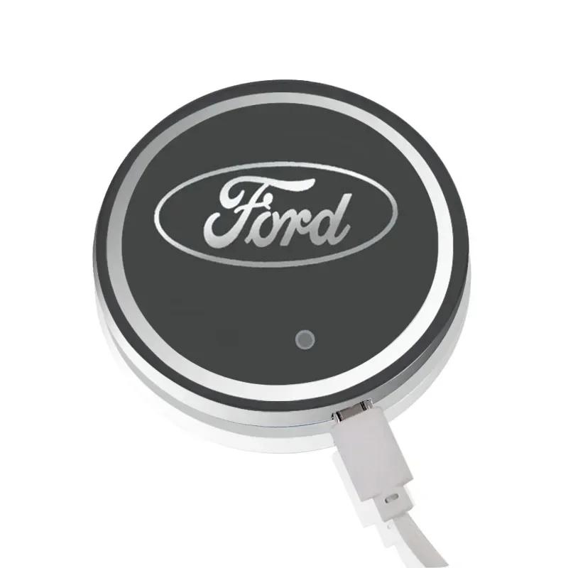 

New 2026 Car Sticker For Ford 7 Colors LED Car Cup Holder Lights Luminous Coaster Water Cup Pad For Ford Escape Kuga Mondeo Ecos чёрный