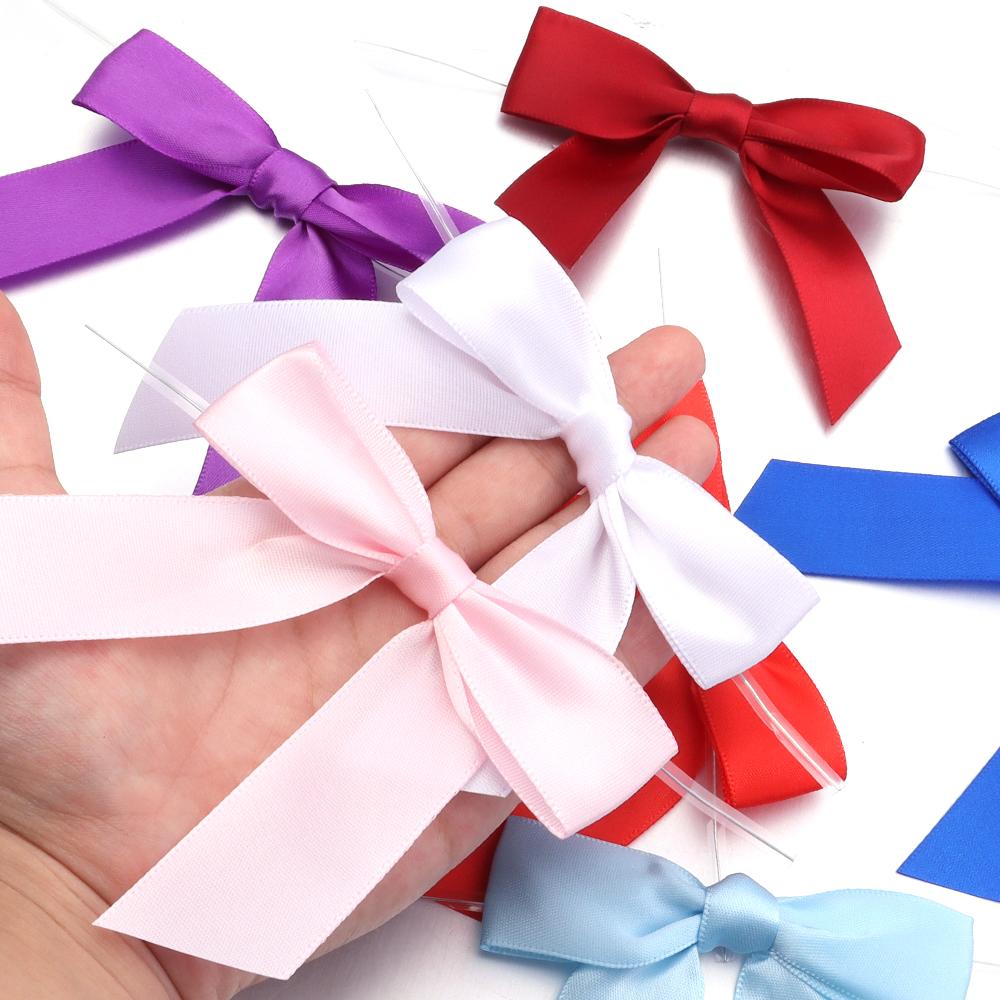 10pcs 9x9cm Ribbon Bow With Iron Wire Colorful Polyester Bow Tie For Wedding Party DIY Candy Biscuit Gift Packaging Seal Decor