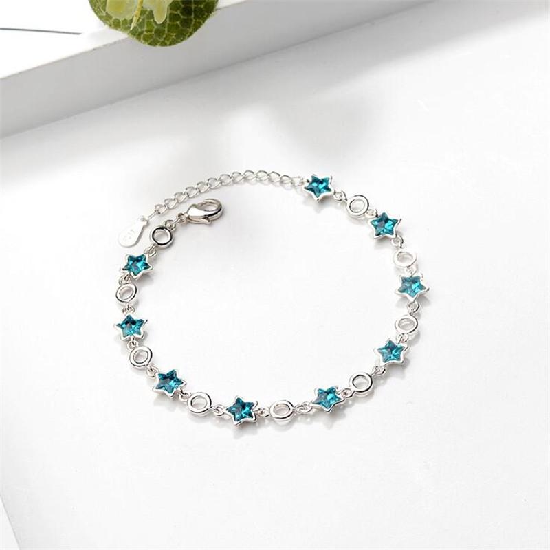 New Arrival Fashion Atmosphere Flash 925 Silver Jewelry Blue Five-pointed Star Crystal Sweet Bracelets SL025 серебряный