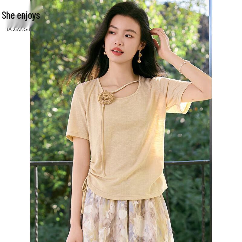 

Women s Rose Drawstring Short Sleeve T-Shirt L