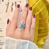 Trendy Sky Blue Sapphire Wrapped Flower Ring with Inlaid Colored Gemstones for Women