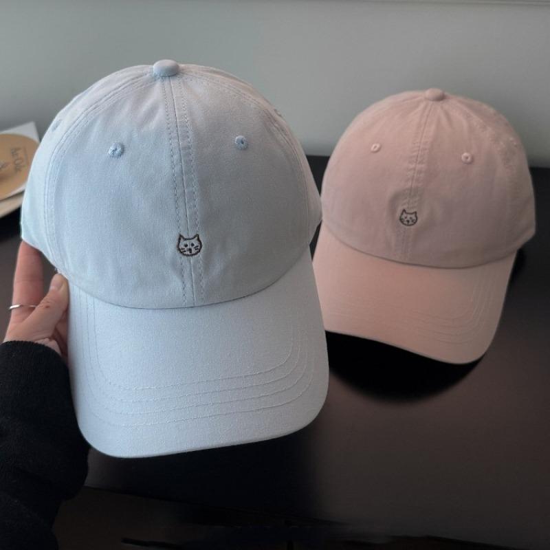 Cute Kitten Embroidered Baseball Cap Women's Thin Wide Brim Showing Face Small Hat Peaked Cap Summer Soft Top Versatile Tide