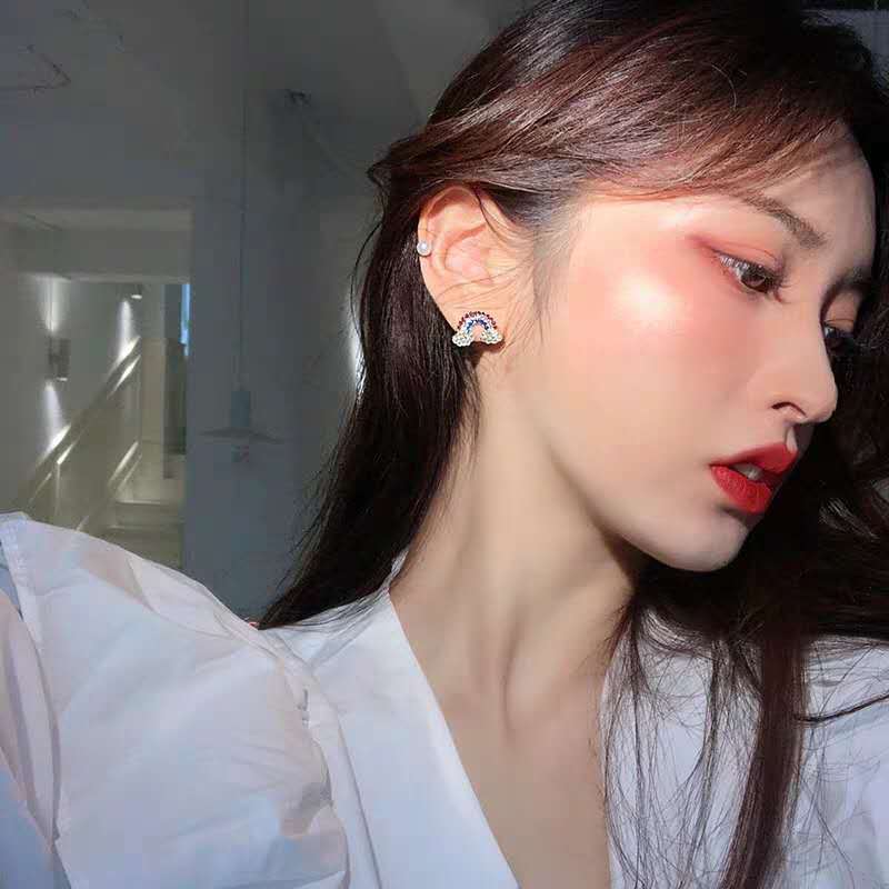 Small Fresh Rainbow Earrings Women's Simple and Small Stud Earrings Set Silver Needle 2025 New Trendy Sweet Girl Ears