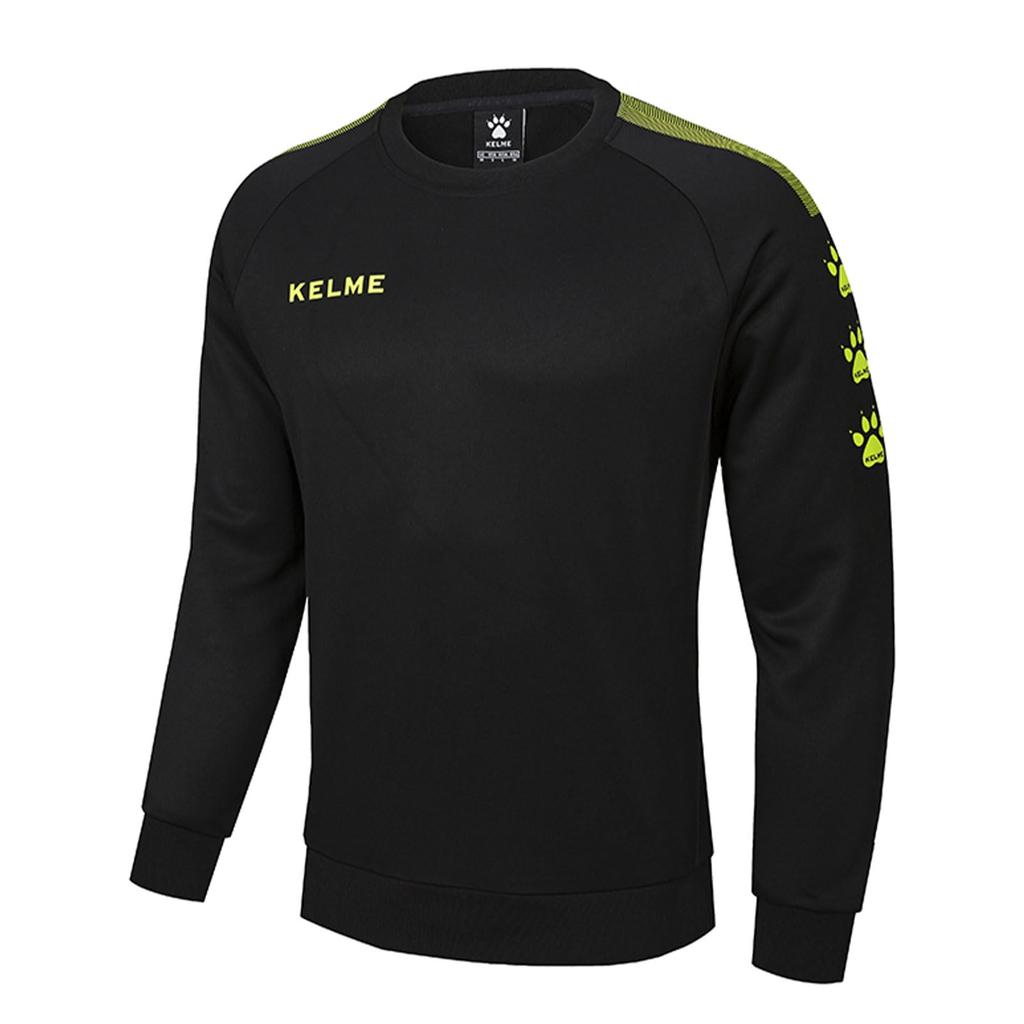 Kelme Men's Knitted Crew Neck Football Sweatshirt, Pullover Long Sleeve, Soccer Uniform, Spring and Autumn Training Wear, Black, Size 3XL