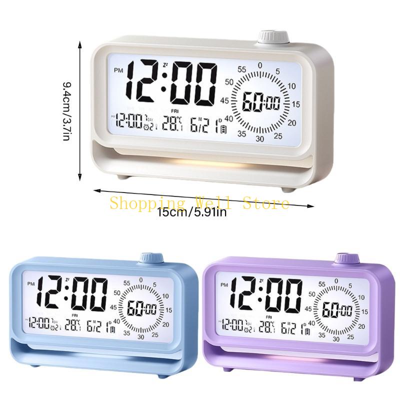 KX4B Educational Alarm Clock with 60 Minutes Visual Timers LCD Display Rechargeable Nightlight for Kids Time Management Tool