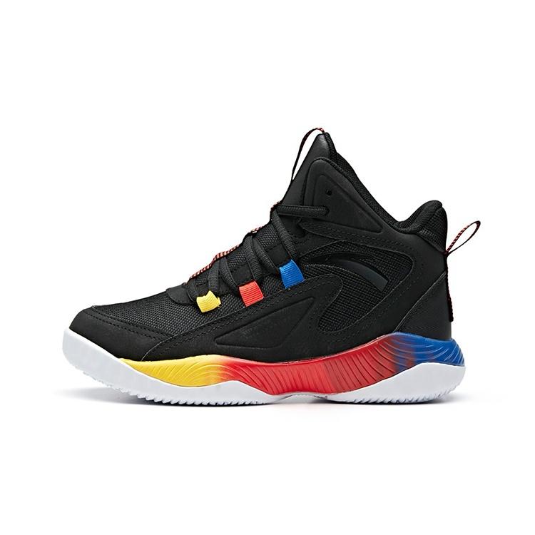 (GS) ANTA High Top Basketball Shoes Black Blue Yellow Kids 312011115B-1 EU 34