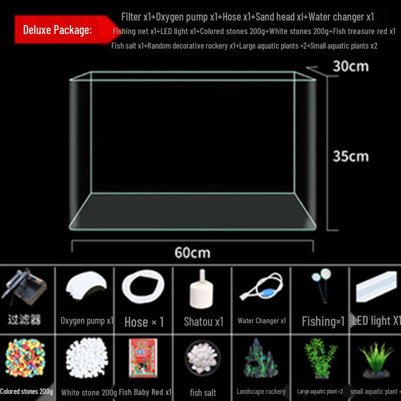 Mini Eco Fish Tank: Hot-Bent Glass, Desktop Goldfish Betta Aquarium, Water-Free Design for Living Room