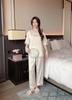 New ice silk pajamas women's summer Chinese antique rose suit loungewear imitation silk satin jacquard can be worn outside