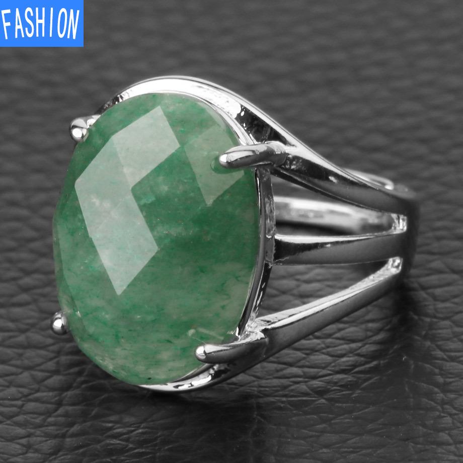 

Кольцо с натуральным овальным граненым кристаллом в подарок Green Aventurine