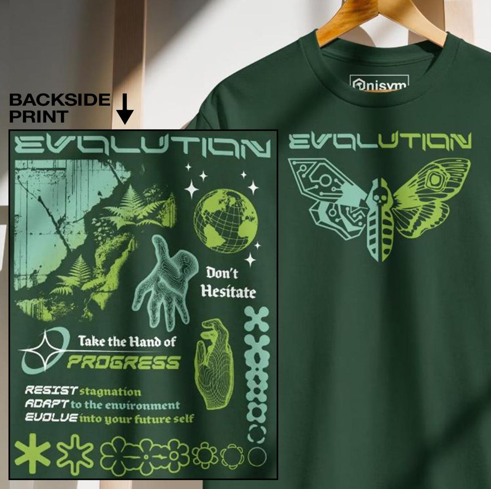 Evolution - Brutalist Graphic Design [Large Print Back, Large Moth Front] 2XL