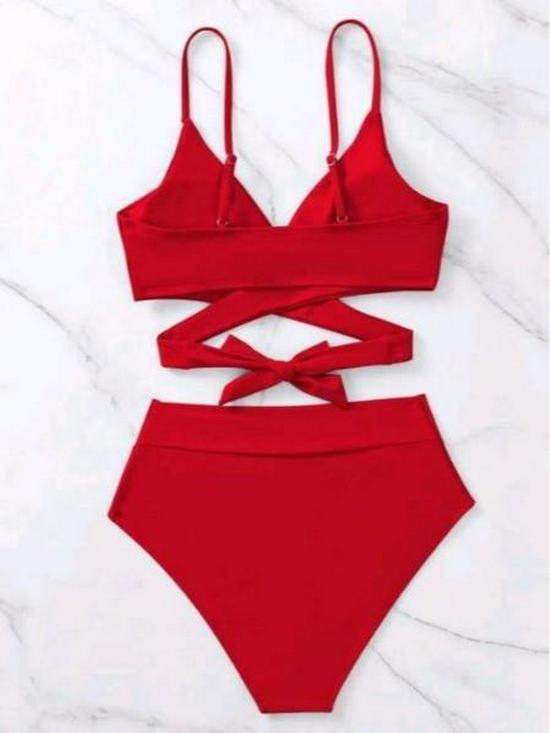 Red Push-Up Lace-Up Sexy Swimsuit for Women - Breathable Quick-Dry Bikini