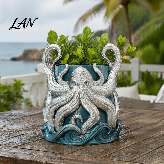 Cthulhu Style Plant Pot 3D Printed Octopus Planter, Artistic Coastal Pot, Decorative Environmentally Friendly Holder Container for Cactus, Succulents,