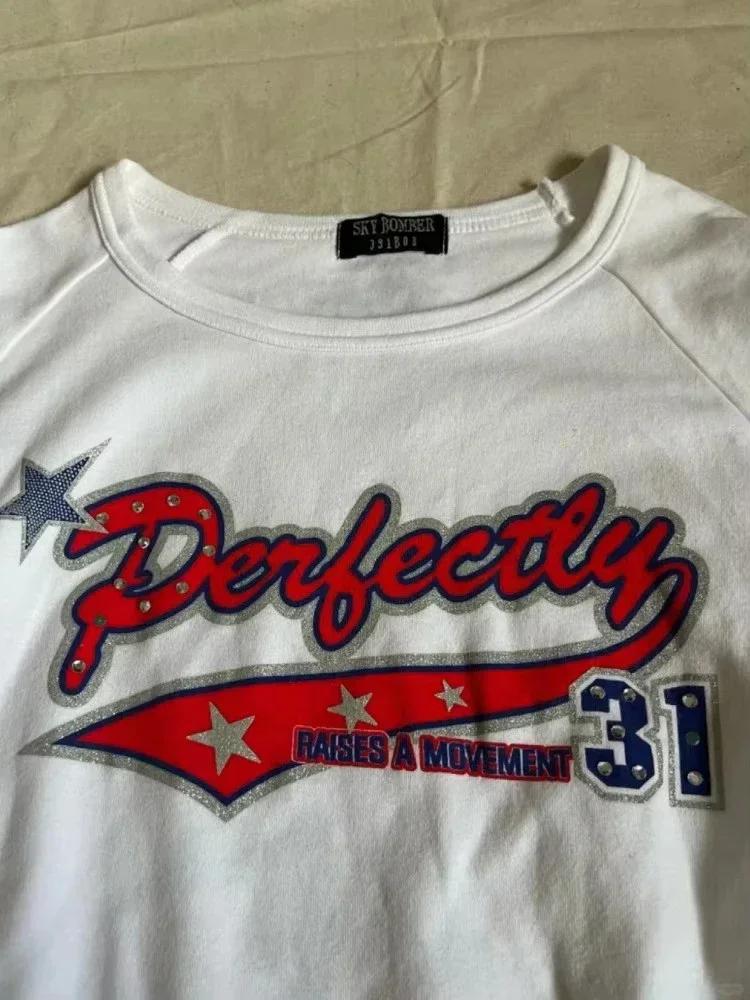 VAYLA Vintage Y2k Women T-shirts White Grunge Graphic Long Sleeve T-shirts Harajuku 2000s Aesthetic Streetwear American Retro