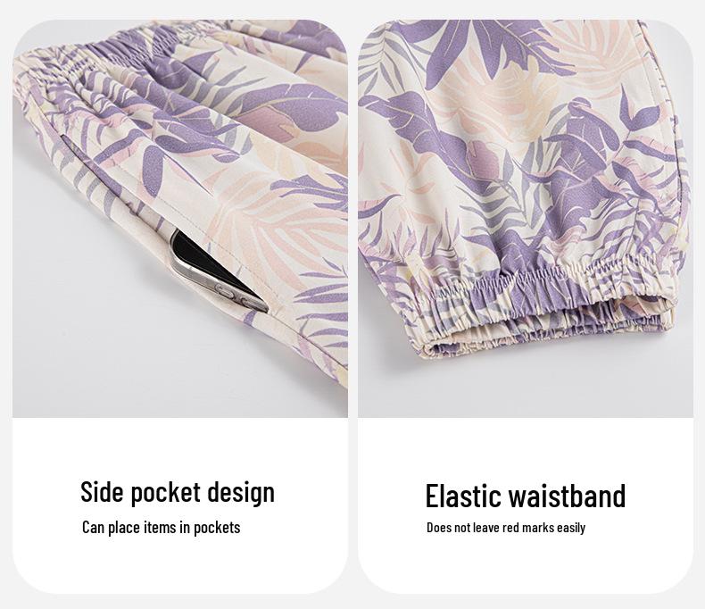 Women's Summer Pajama Set: Thin Modal Cotton Silk, Short Sleeve, Seven-Point Pants, Casual Wear.