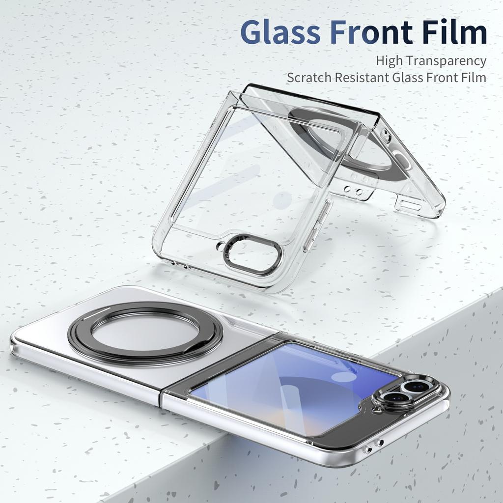 For Samsung Galaxy Z Flip6 5G Case Magnetic Kickstand Clear PC Phone Cover with HD Screen Film