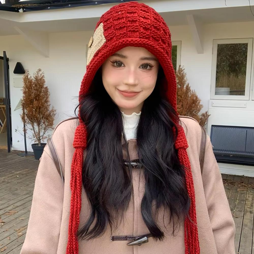 Keep Warm Knitted Hat with Long Tassels Harajuku Designed Ear Protection Hat  Daily