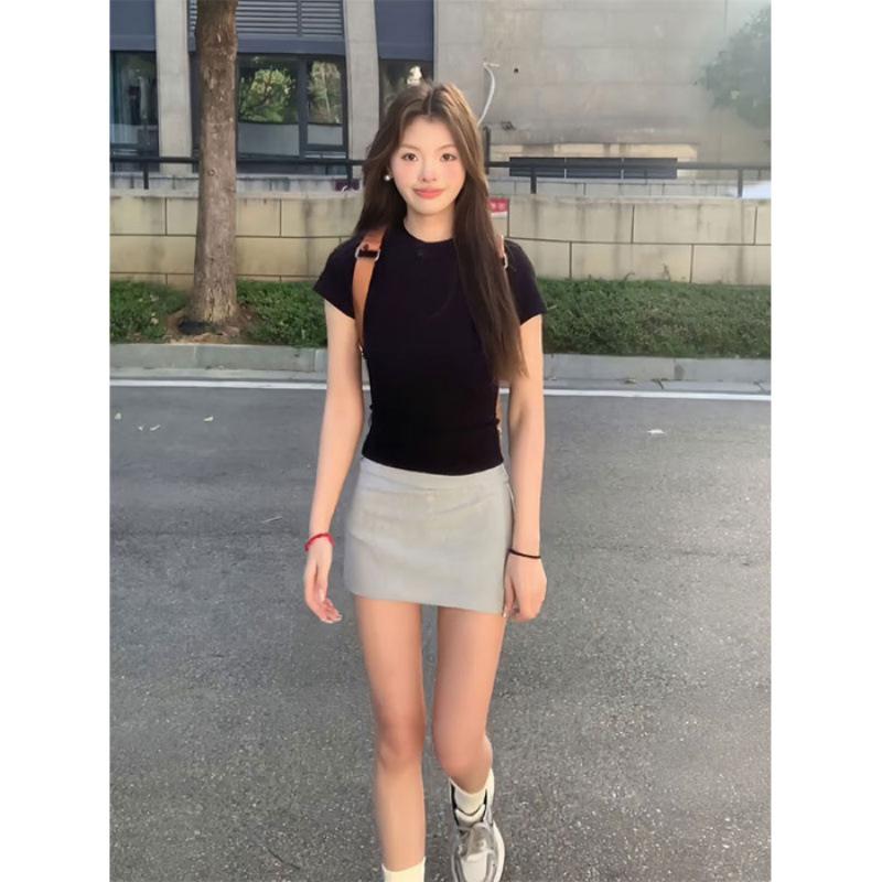 High Quality Short Sleeve T-Shirt Women s Popular Summer Basic Crew Neck Front Shoulder Top S
