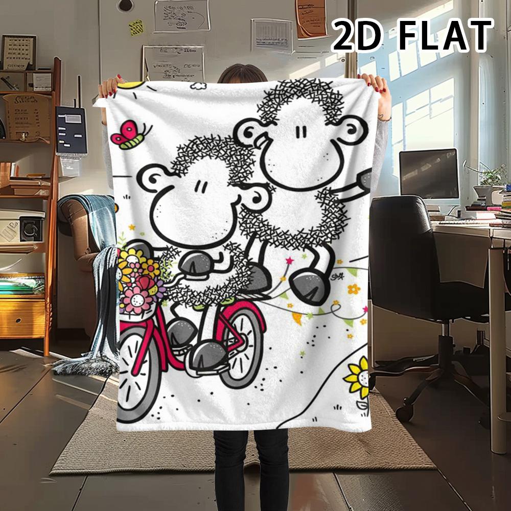 1Pc Sheepworld Print Flannel Blanket, High Quality Comfortable for All Seasons, Home Decor, Warmth and Comfort, Perfect for Christmas Gifts