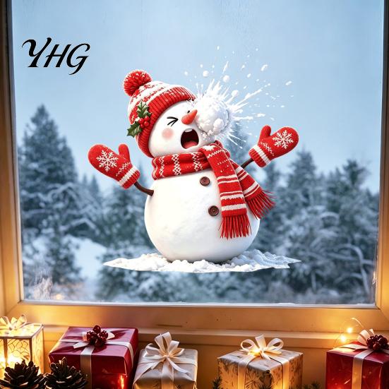 Seasonal Home Window Ornaments Christmas Snowman Static Cling, Funny Sticker, Reusable Removable Wall Decals Xmas Glass Decal for Shop Holiday
