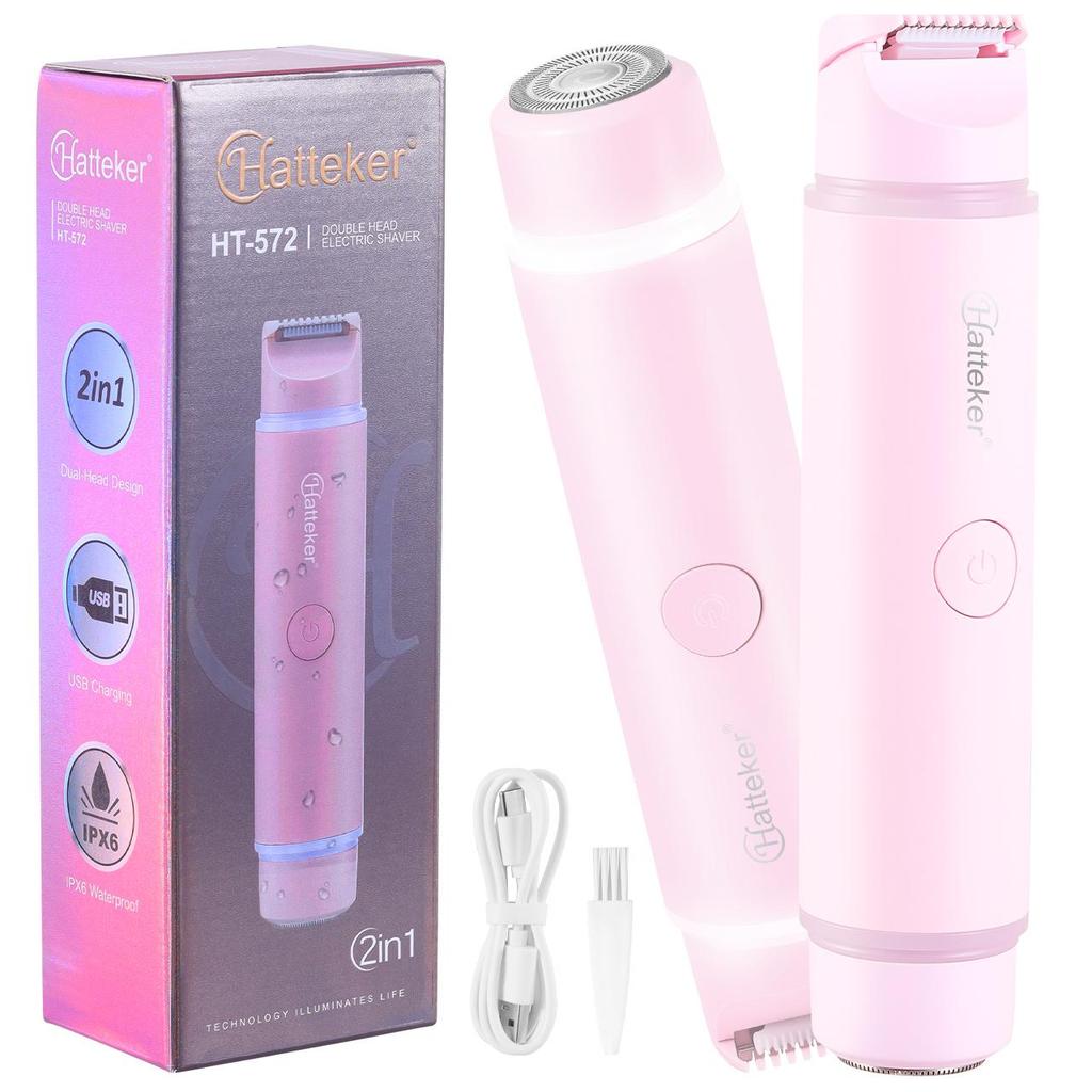Hatteker Dual Head Epilator for Women Waterproof USB Rechargeable Portable Hair Removal Device for Legs Underarms And Bikini Line