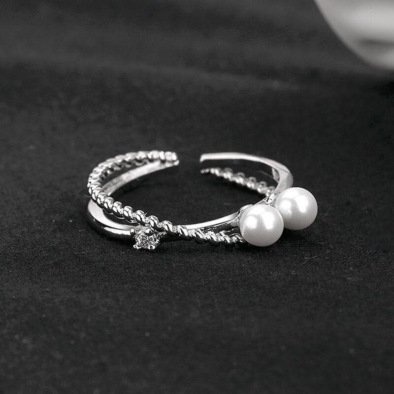 ANENJERY Double Layer Ring Simulated Pearl Ring For Women Engagement Female Jewelry Accessories S-R1188
