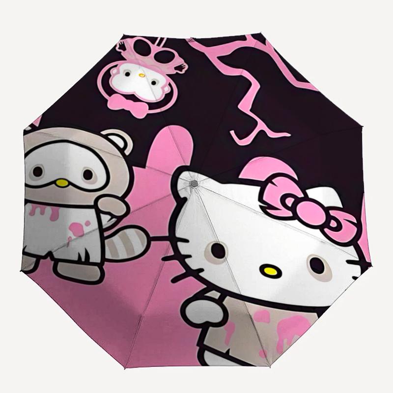 1pc Hello Kitty & My Melody Halloween Costume Umbrella - Automatic Open/Closed, Portable Folding Design, 8-Rib Iron Frame Outdoor Umbrella, Festival G
