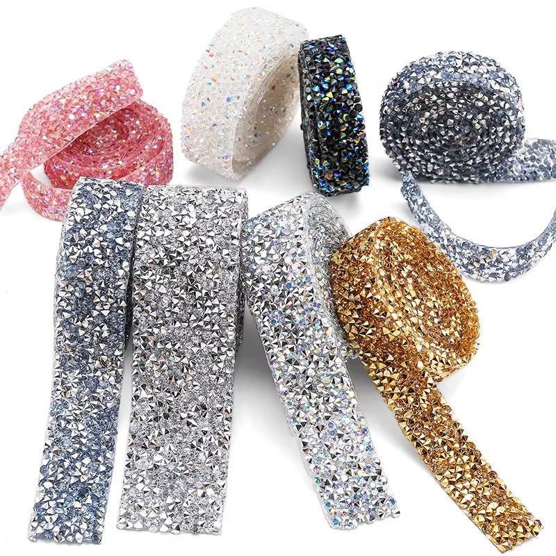1 Yard Garment Accessories Multicolor Sewing Ribbon DIY Hot Fix Strass 1.5cm Rhinestones Appliques Tape Trim
