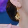 Gold Crystal Teardrop Ear Cuff Earrings: Coffee-Colored Mesh, Luxurious and Fashionable Dangles, Elegant Jewelry for Women.