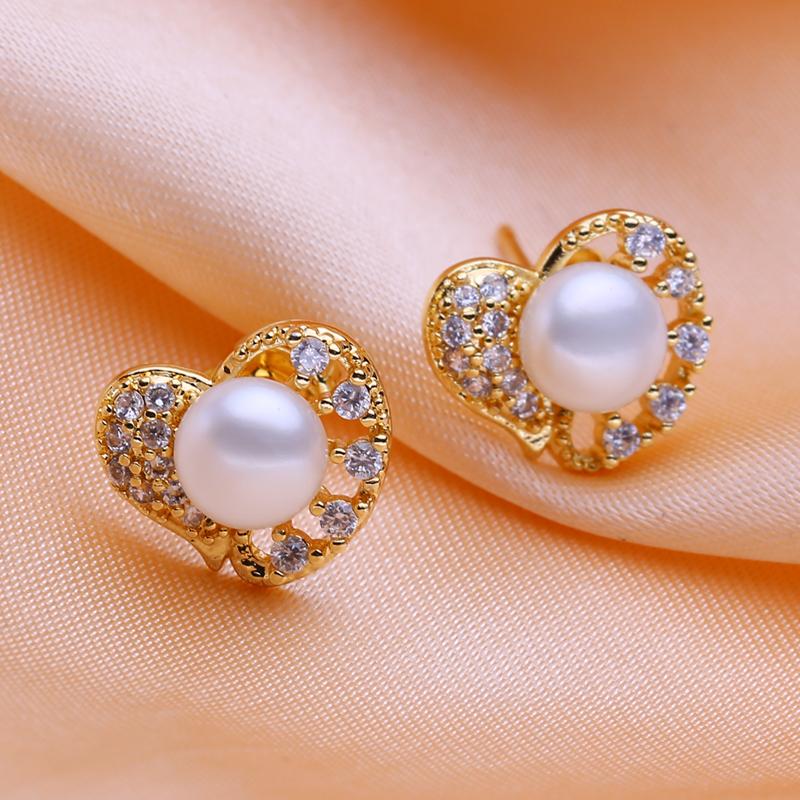 seniko Brincos de Pérola de Água Doce Natural Para Mulheres Amigas Moda Cor Ouro Brincos de Coração Presente de Aniversário