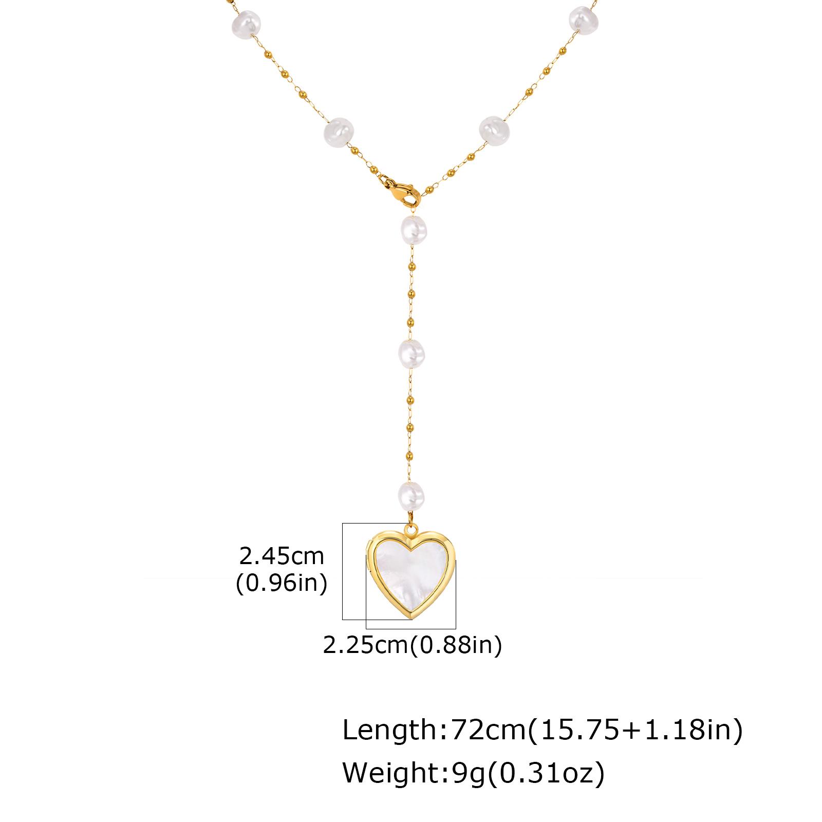 

Fashion Stainless Steel Pearl Long Drop Heart Locked Pendant Necklace for Women Attractive Unique Statement Jewelry