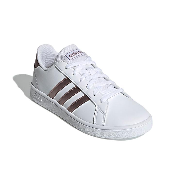 adidas Neo GRAND COURT K Leather Breathable Low Top Skateboard Shoes White Brown Kids' EF0101