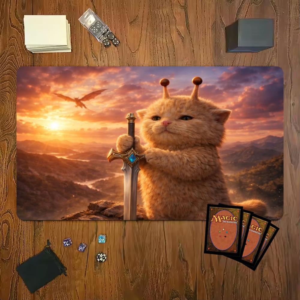 Magical Alien Cat Warriors Mouse Pad Playmat 24X14 Mtg Tcg Office Desk Mat For Work Game Pc Laptop Rug Carpet Mousepad