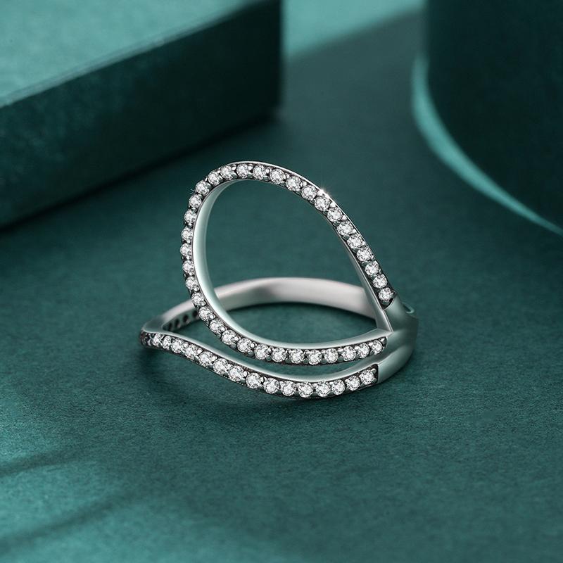 MODIAN Clear Cubic Zirconia 925 Sterling Silver Finger Rings For Women Fashion Hyperbole Line Design Fine Jewelry Gift