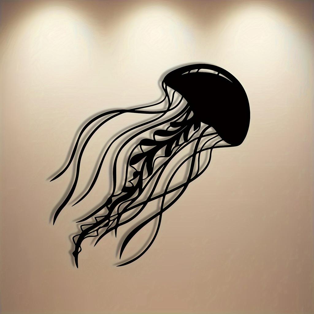 Elegant Jellyfish Metal Wall Statue, Iron Marine Life Sculpture, Abstract 2D Flat Home Art Decoration for Fence